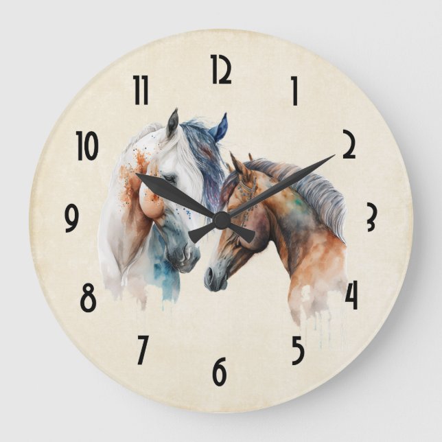 Reloj Redondo Grande Hermoso estilo Caballos de estilo Boho Occidental (Anverso)