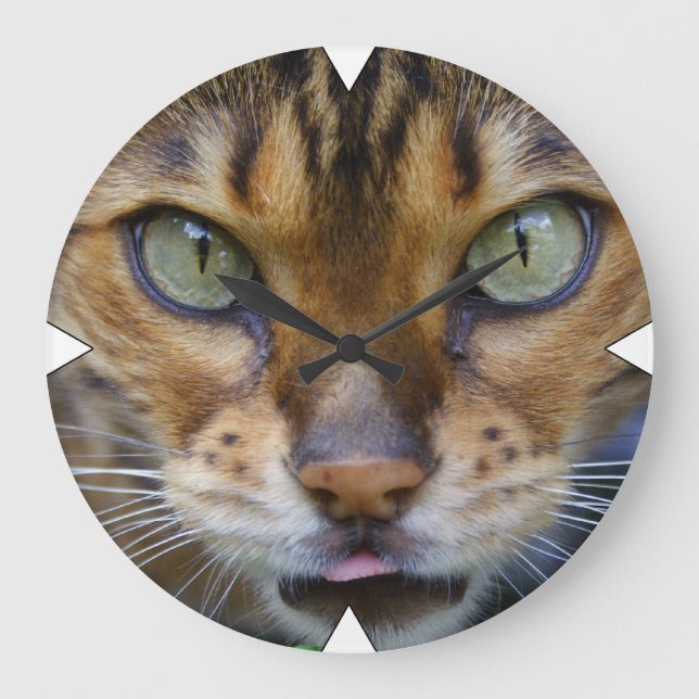 Reloj Redondo Grande Hermoso gato bengalí (Anverso)