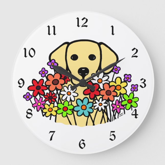 Reloj Redondo Grande Hermoso Ilustracion Amarillo Labrador (Anverso)