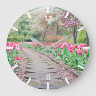 Reloj Redondo Grande Hermoso Jardín Tulip
