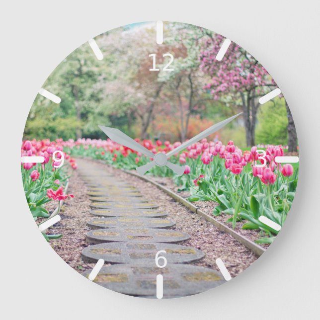 Reloj Redondo Grande Hermoso Jardín Tulip (Anverso)