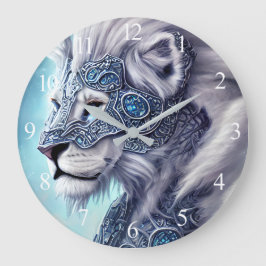 Reloj Redondo Grande Hermoso león guerrero blanco blindado