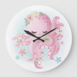 Reloj Redondo Grande Hermoso Octopus Rosa