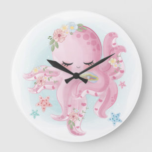 Reloj Redondo Grande Hermoso Octopus Rosa