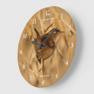 Reloj Redondo Grande Hermoso pájarillo cantor de Marjal en los Marjales
