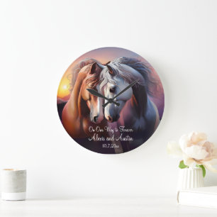Reloj Redondo Grande Hermoso par de caballos por siempre aniversario