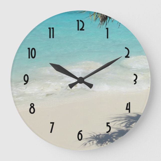 Reloj Redondo Grande Hermoso Paraíso de Playa Tropical (Anverso)