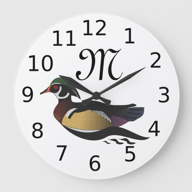 Reloj Redondo Grande Hermoso Pato De Madera Nadando (Anverso)