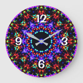 Reloj Redondo Grande Hermoso patrón de caleidoscopio azul colorido
