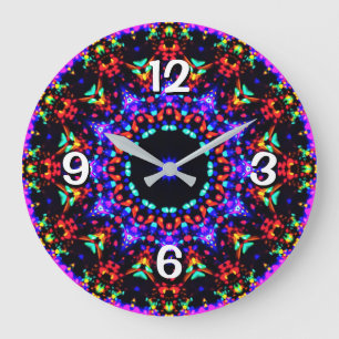 Reloj Redondo Grande Hermoso patrón de caleidoscopio azul colorido