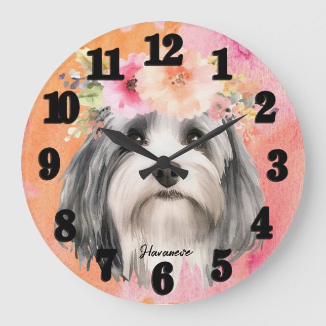 Reloj Redondo Grande Hermoso Perro Havanés (Anverso)