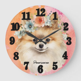 Reloj Redondo Grande Hermoso Perro Pomeraniano