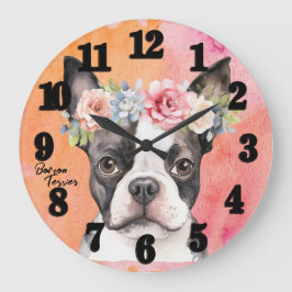 Reloj Redondo Grande Hermoso Perro Terrier de Boston