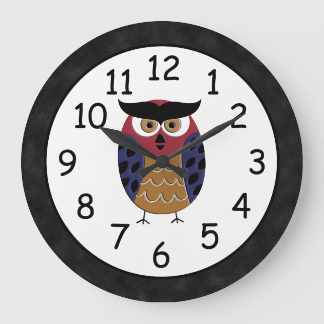 Reloj Redondo Grande Hermoso Personalizado Rústico Owl (Anverso)