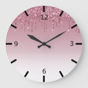 Reloj Redondo Grande Hermoso Purpurina de goteo rosado