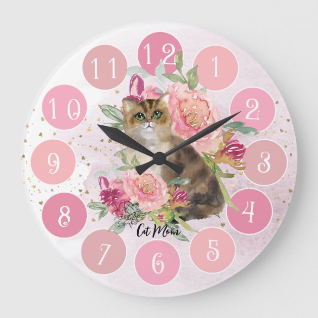 Reloj Redondo Grande Hermoso Regalo Para Un Gato Amante (Anverso)