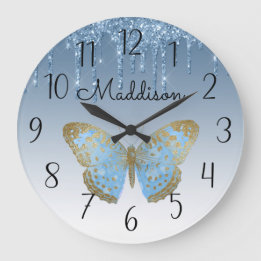 Reloj Redondo Grande Hermoso reloj grande de mariposa azul personalizad