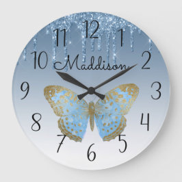 Reloj Redondo Grande Hermoso reloj grande de mariposa azul personalizad