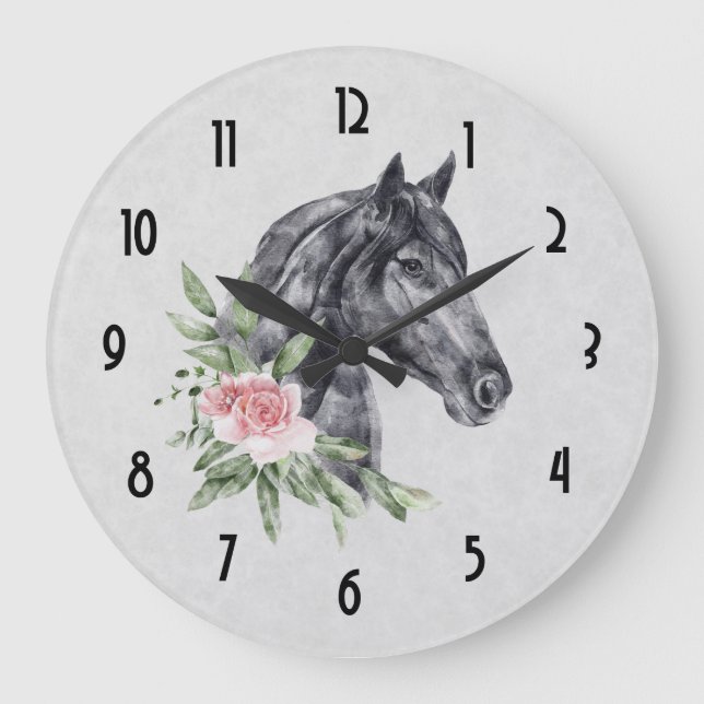 Reloj Redondo Grande Hermoso retrato de cabeza de caballo (Anverso)