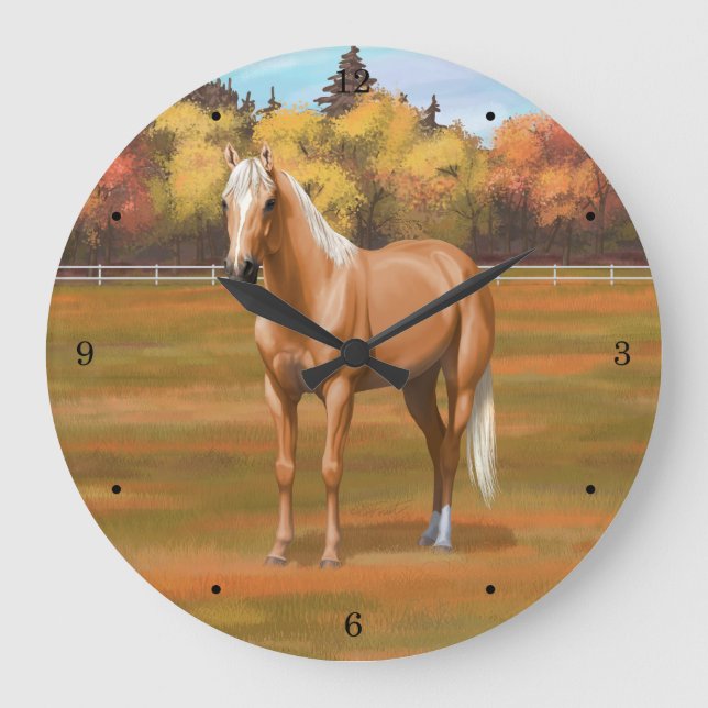 Reloj Redondo Grande Hermoso Stallion de caballos del barrio Palomino (Anverso)