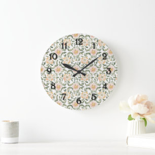 Reloj Redondo Grande Hermoso tono rosa verde de hojas floral  