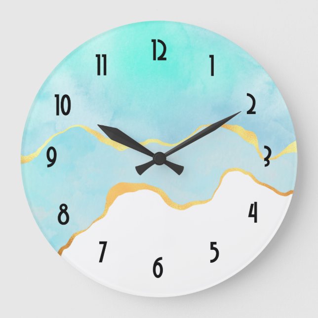 Reloj Redondo Grande Hermoso verde tropical con borde dorado (Anverso)