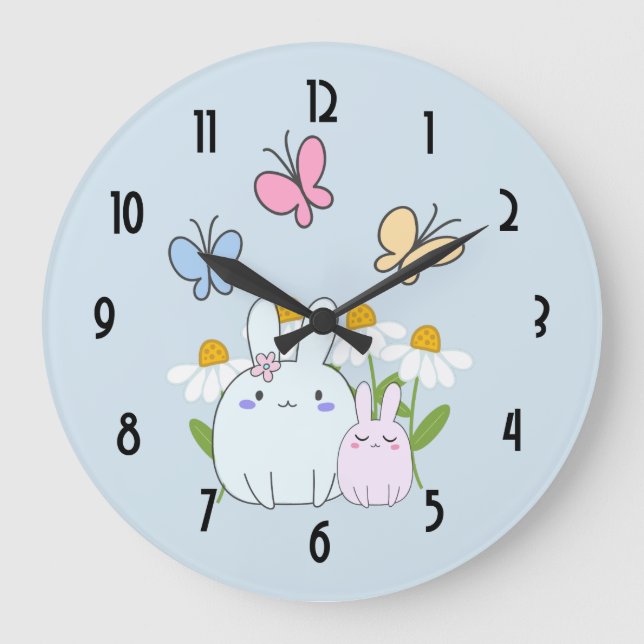 Reloj Redondo Grande Hermosos conejitos con martillos de primavera y ma (Anverso)