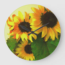 Reloj Redondo Grande Hermosos girasoles amarillos florales