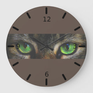 Reloj Redondo Grande Hermosos ojos de gato en café marrón