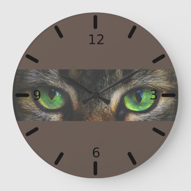Reloj Redondo Grande Hermosos ojos de gato en café marrón (Anverso)