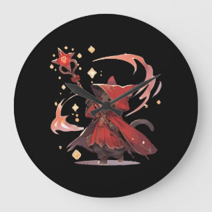 Reloj Redondo Grande Héroe de Gato Mago Rojo Lindo