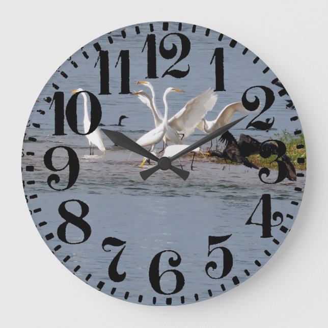 Reloj Redondo Grande Heron Egret Birds Wildlife Big Number Wall Clock (Anverso)