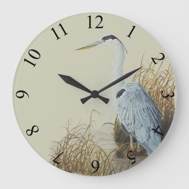 Reloj Redondo Grande Heron En Marsh Edge (Anverso)