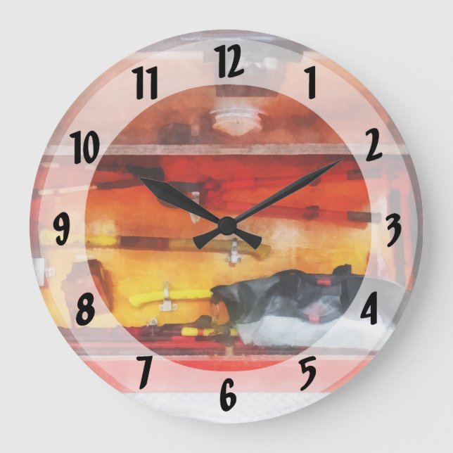 Reloj Redondo Grande Herramientas del comercio para los bomberos (Anverso)