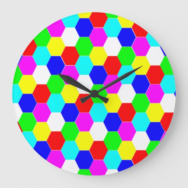 RELOJ REDONDO GRANDE HEXAGONES COLORIDOS (Anverso)