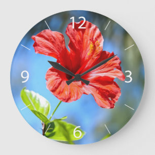Reloj Redondo Grande Hibisco Rojo