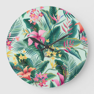 Reloj Redondo Grande Hibiscus tropical: Patrón floral sin foco