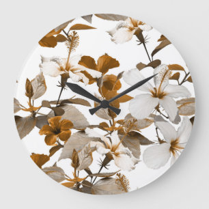 Reloj Redondo Grande Hibiscus tropical vintage: Patrón de Collage de fo