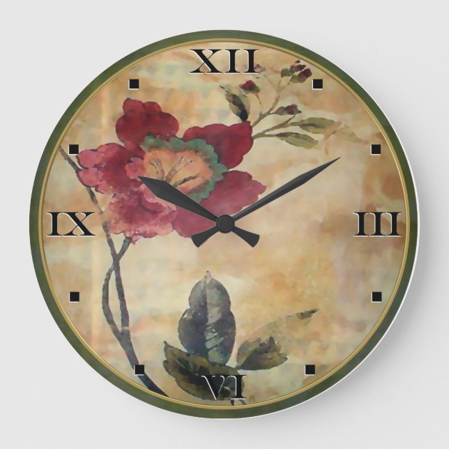 Reloj Redondo Grande Hibiscus victoriano antiguo con números romanos (Anverso)