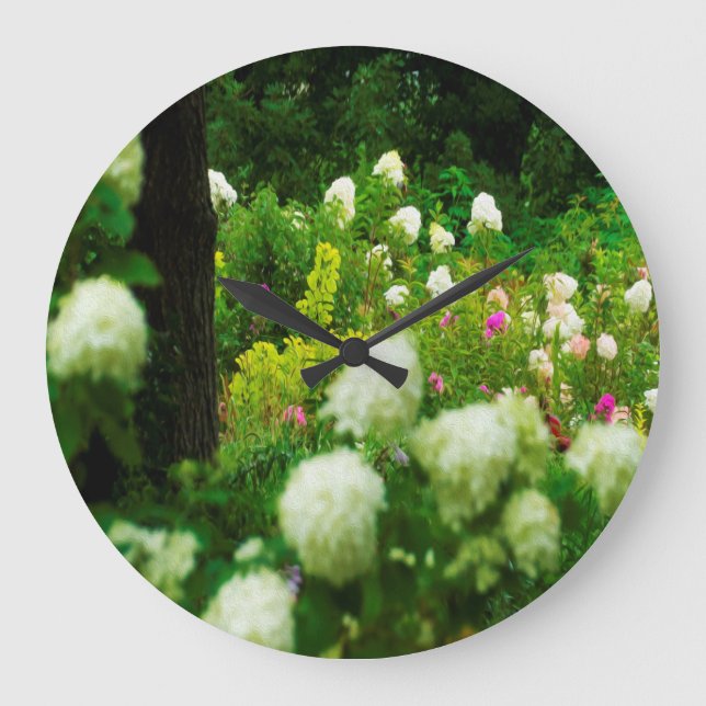 Reloj Redondo Grande Hidrangeas livianas en mi jardín de Rubio (Anverso)