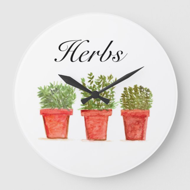 Reloj Redondo Grande Hierbas acuáticas Thyme Rosemary Oregano Planta Po (Anverso)