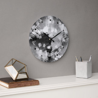 Reloj Redondo Grande Hip Modern Black Gray White Resumen Arte Geométric