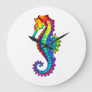 Reloj Redondo Grande Hipoahoría marino poligonal arcoiris