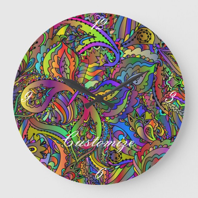 Reloj Redondo Grande Hippie Groovy Psychedelic Design Thunder_Cove (Anverso)