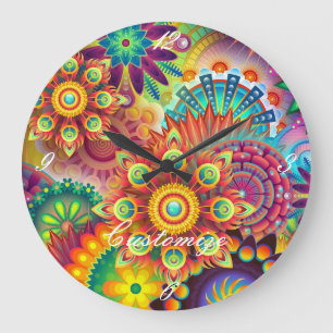 Reloj Redondo Grande Hippie Groovy Techno Psychedelic Thunder_Cove
