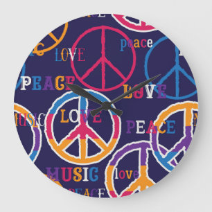 Reloj Redondo Grande Hippie Peace: Vibrante Diseño de Símbolo.