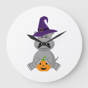 Reloj Redondo Grande Hippo festivo de Halloween Bruja Hippo