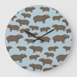 Reloj Redondo Grande Hippopótamo Patrón Hippo  