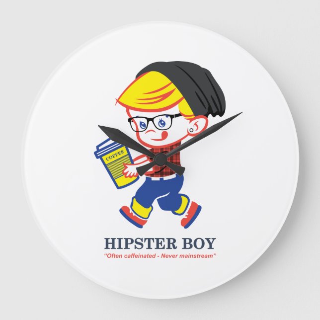Reloj Redondo Grande Hipster Boy - Parody illustration (Anverso)
