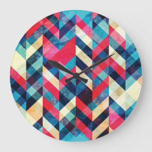 Reloj Redondo Grande Hipster zigzag: granulado patrón sin costuras.